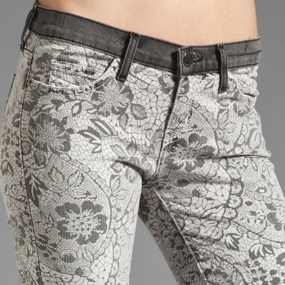 CURRENT ELLIOTT New Jeans Ankle Skinny Light Grey Black Lace Floral Women's HPπ - Picture 9 of 17